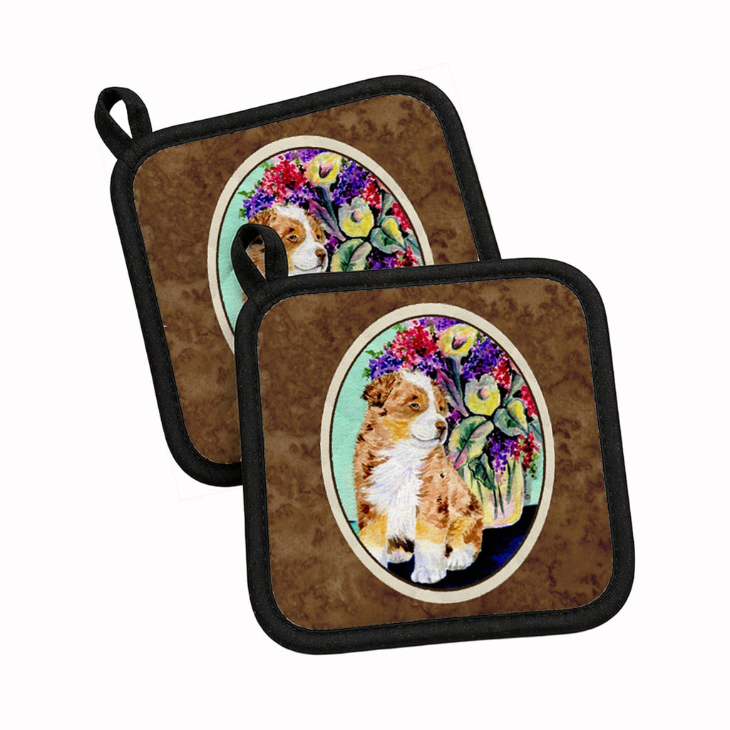 Australian Shepherd Pot Holder Set of 2 Heat Resistant Quilted Hot Pads 7.5 x 7.5 Inch, Insulated Kitchen Trivets for Cooking & Baking