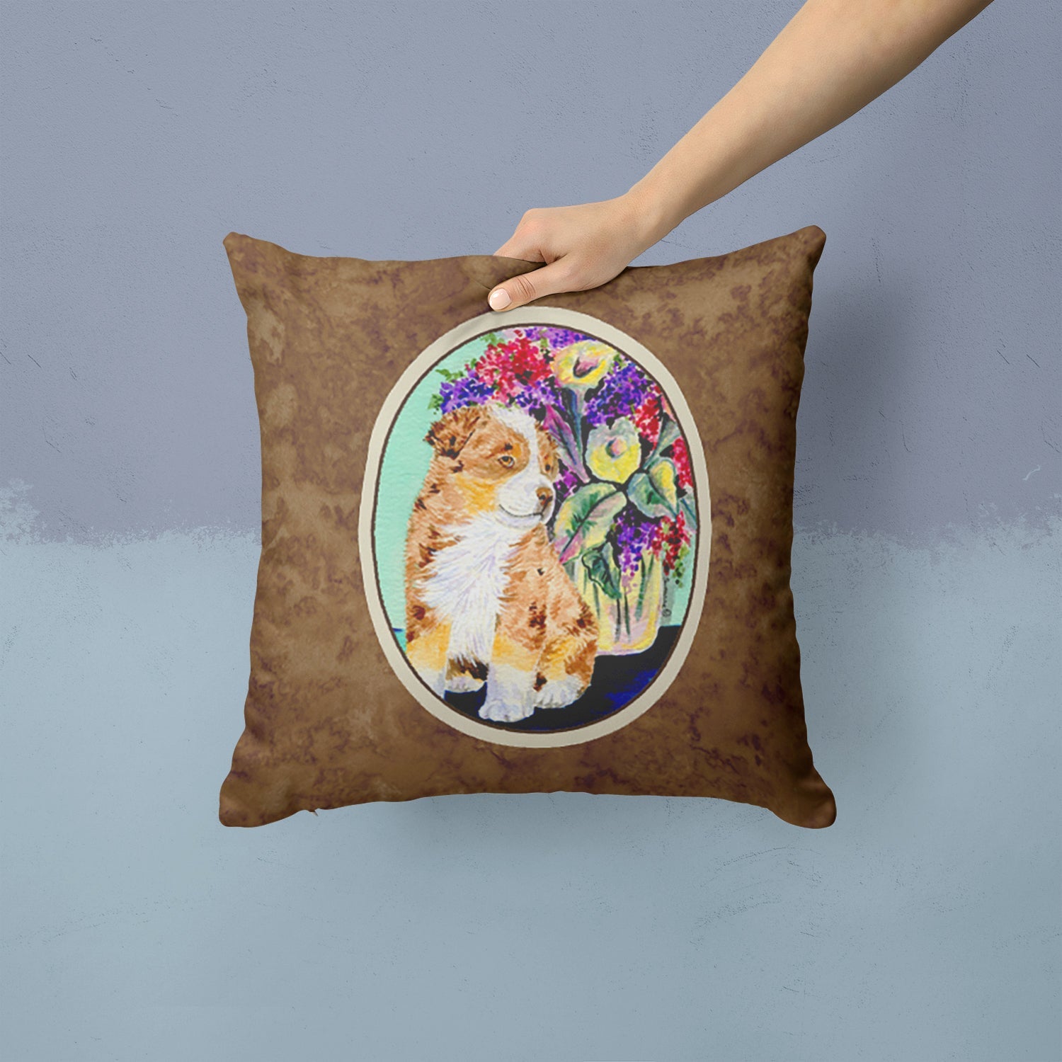 Australian Shepherd Decorative Throw Pillow 14x14 Indoor Outdoor Accent Cushion, Fabric Cover with Insert for Sofa, Bed, Porch & Living Room