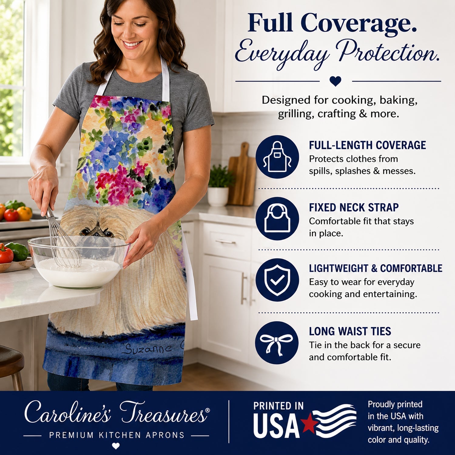 Pekingese Apron Cooking Kitchen Server Baking Crafts Gardening for Adult Women Men, Unisex, Large, Multicolor