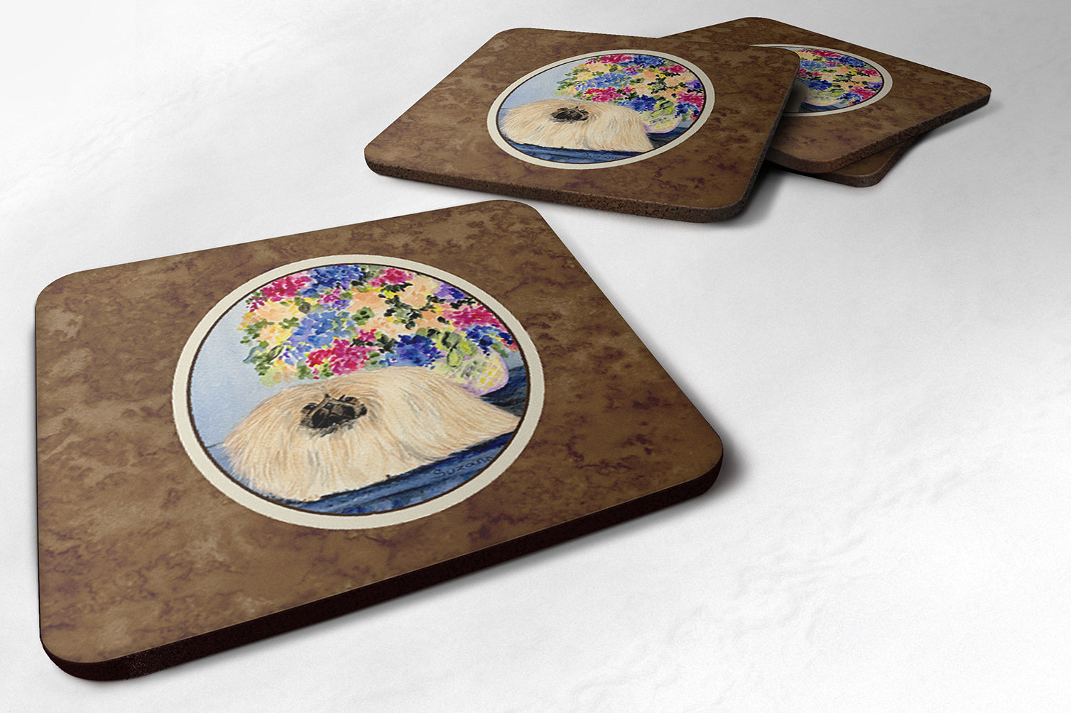Pekingese Foam Coasters Set of 4 Cup Coasters for Indoor Outdoor, Tabletop Protection, Anti Slip, Mouse pad Material