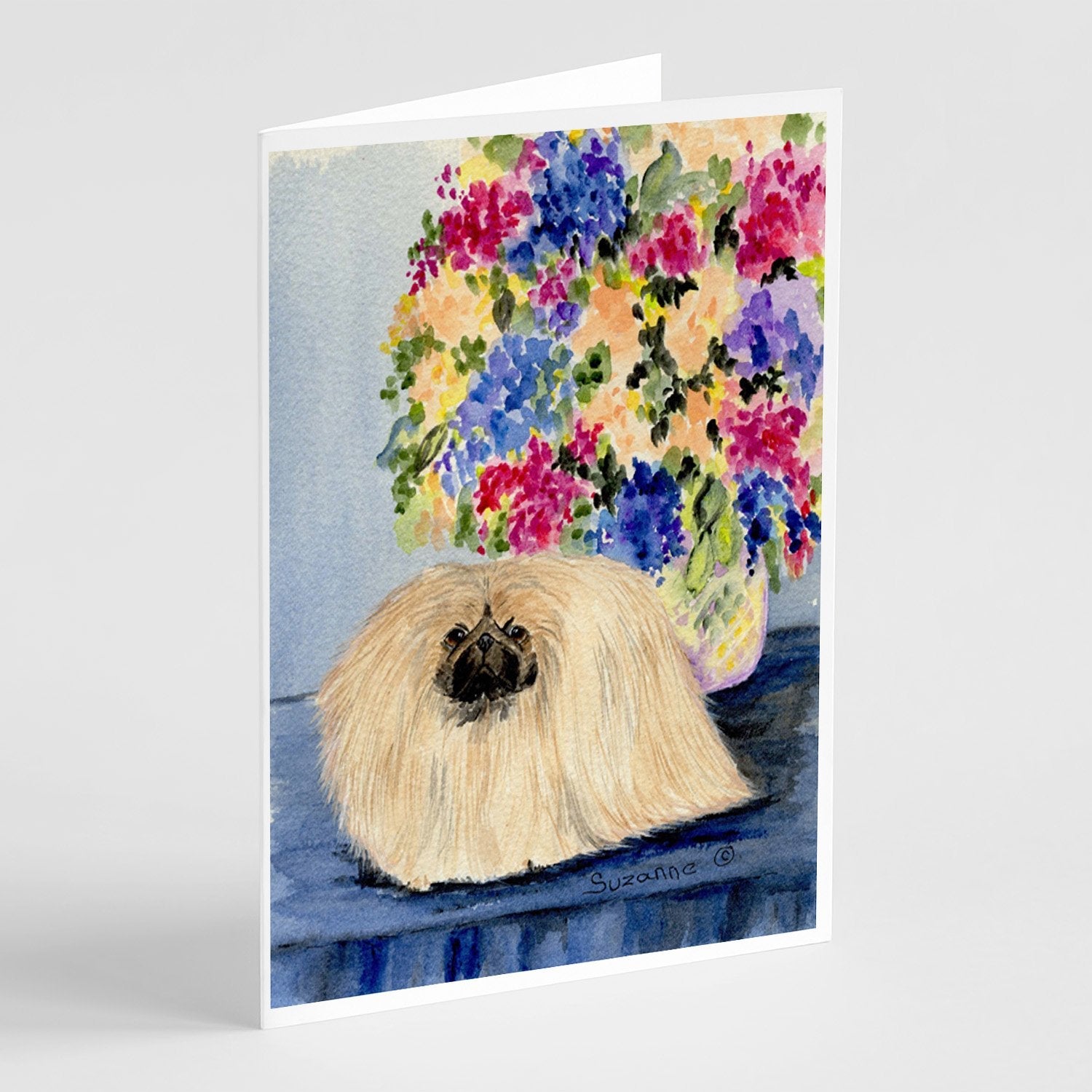 Pekingese Greeting Cards Pack of 8 Blank Cards with Envelopes Whimsical A7 Size 5x7