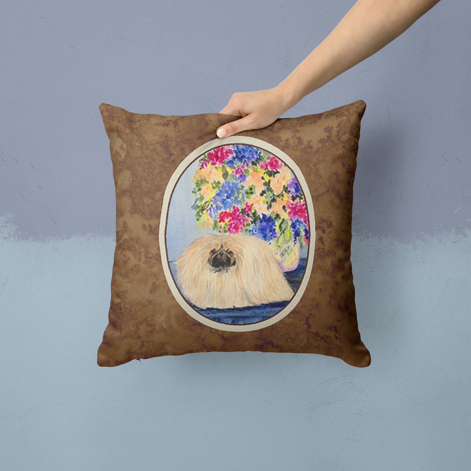 Pekingese Decorative Throw Pillow 14x14 Indoor Outdoor Accent Cushion, Fabric Cover with Insert for Sofa, Bed, Porch & Living Room