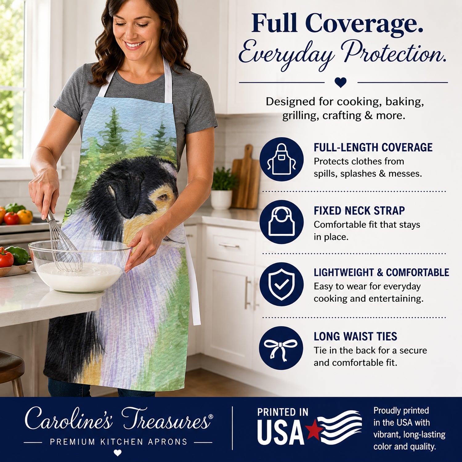 Australian Shepherd Apron Cooking Kitchen Server Baking Crafts Gardening for Adult Women Men, Unisex, Large, Multicolor