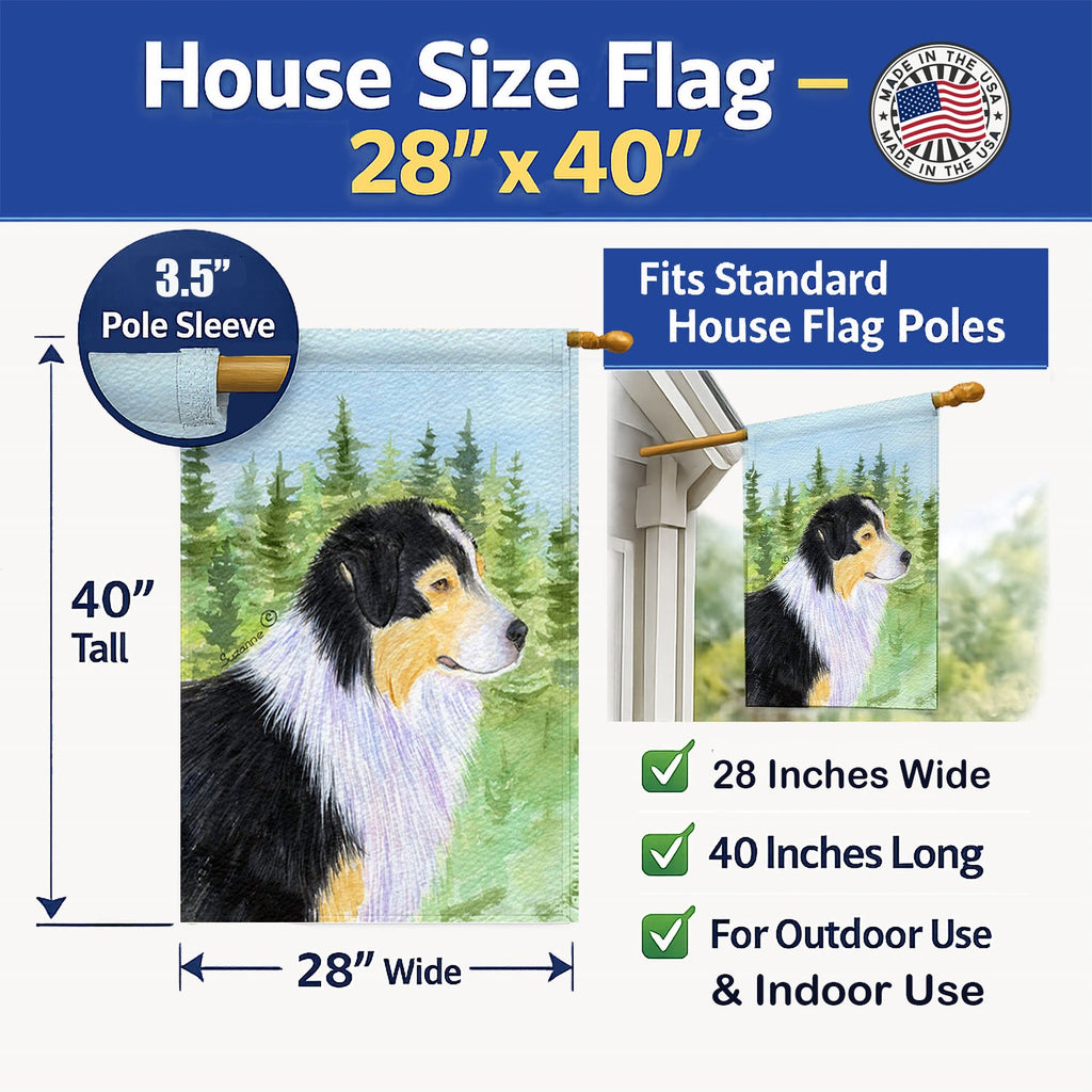 Australian Shepherd House Flag 28x40 Porch Sleeve Pole Decorative Outside Yard Banner Artwork Wall Hanging, Polyester