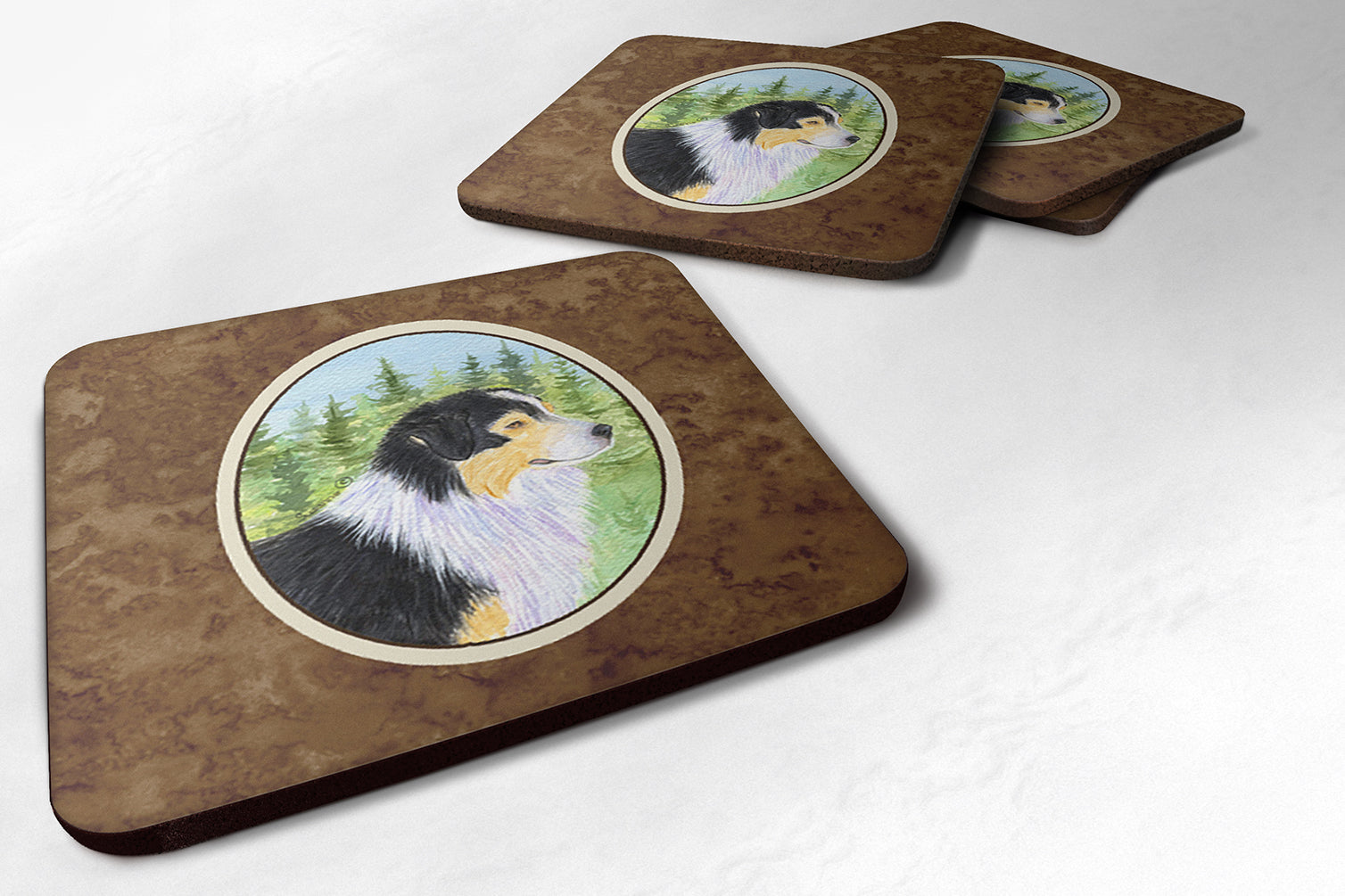 Australian Shepherd Foam Coasters Set of 4 Cup Coasters for Indoor Outdoor, Tabletop Protection, Anti Slip, Mouse pad Material
