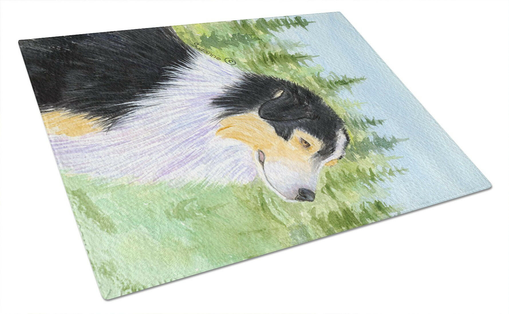 Australian Shepherd Cutting Board Tempered Glass Kitchen Cutting Surface, Heat Resistant Chopping, Non-Slip Feet, Food Prep & Serving