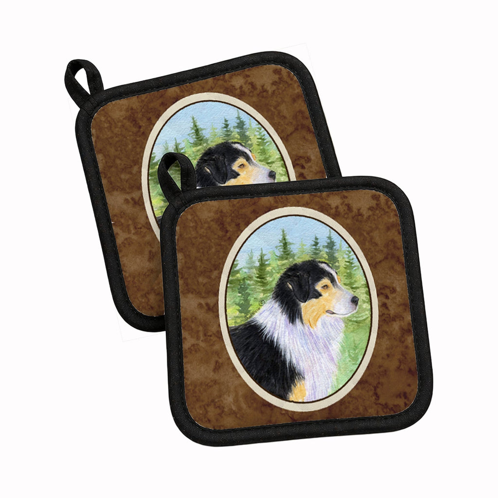 Australian Shepherd Pot Holder Set of 2 Heat Resistant Quilted Hot Pads 7.5 x 7.5 Inch, Insulated Kitchen Trivets for Cooking & Baking