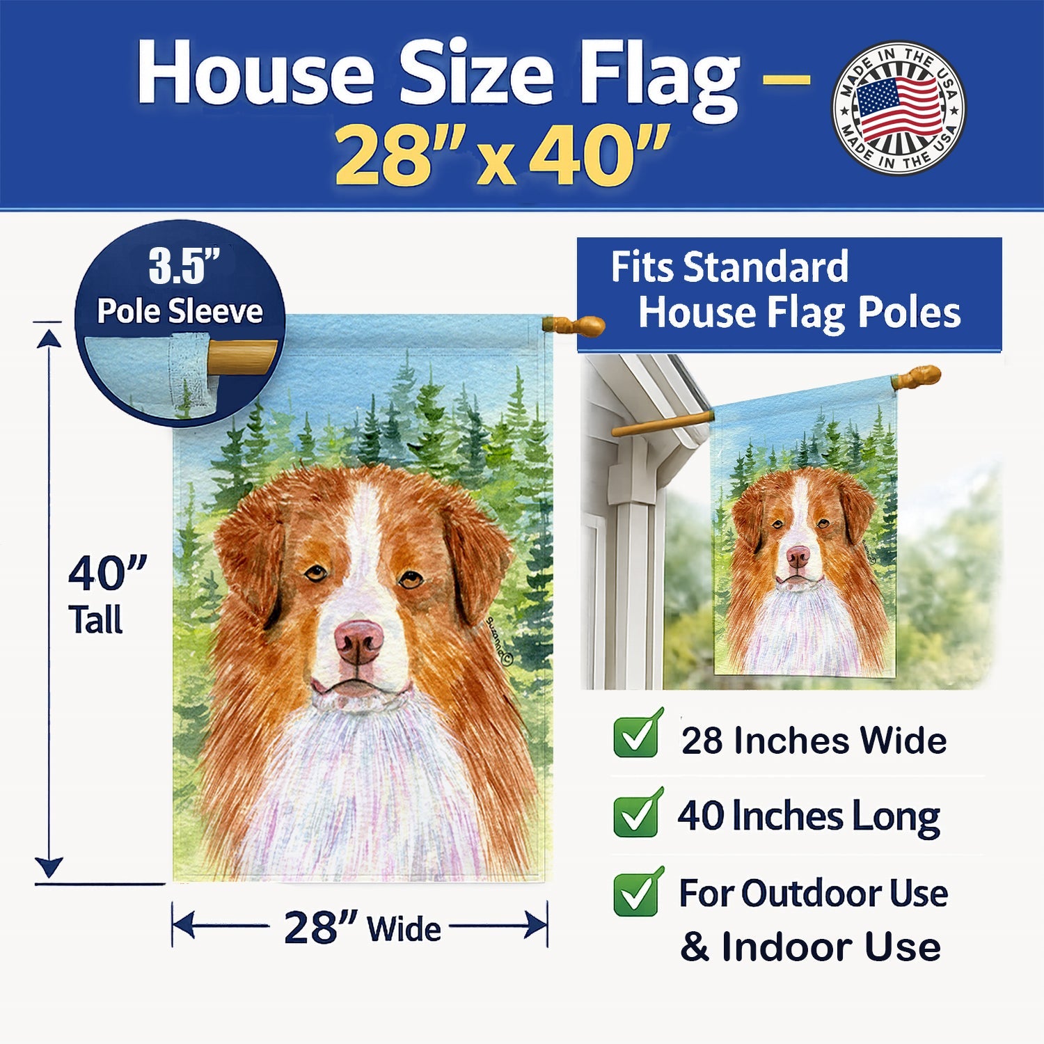 Australian Shepherd House Flag 28x40 Porch Sleeve Pole Decorative Outside Yard Banner Artwork Wall Hanging, Polyester