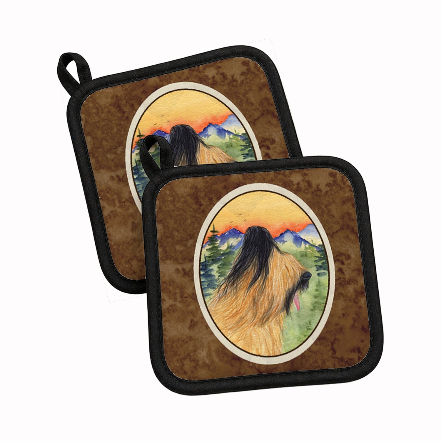 Briard Pot Holder Set of 2 Heat Resistant Quilted Hot Pads 7.5 x 7.5 Inch, Insulated Kitchen Trivets for Cooking & Baking