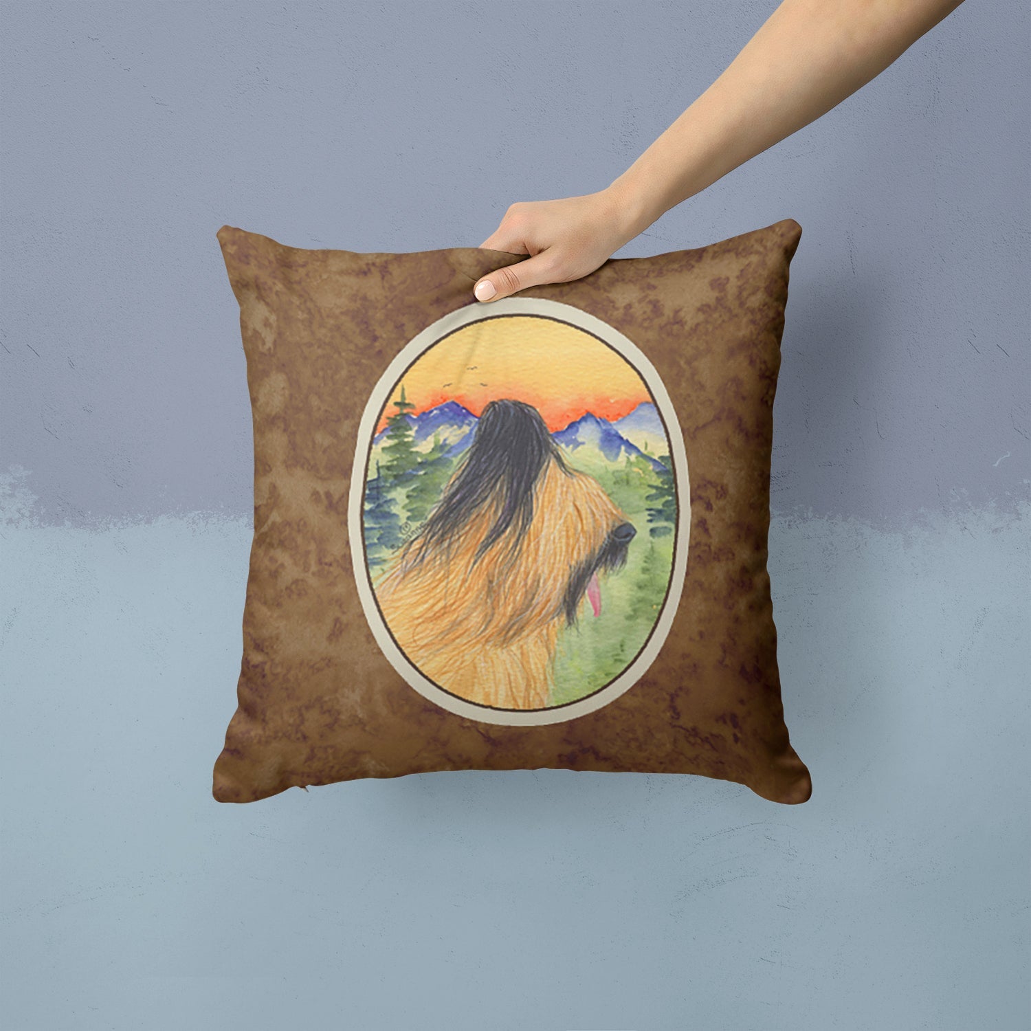 Briard Decorative Throw Pillow 14x14 Indoor Outdoor Accent Cushion, Fabric Cover with Insert for Sofa, Bed, Porch & Living Room