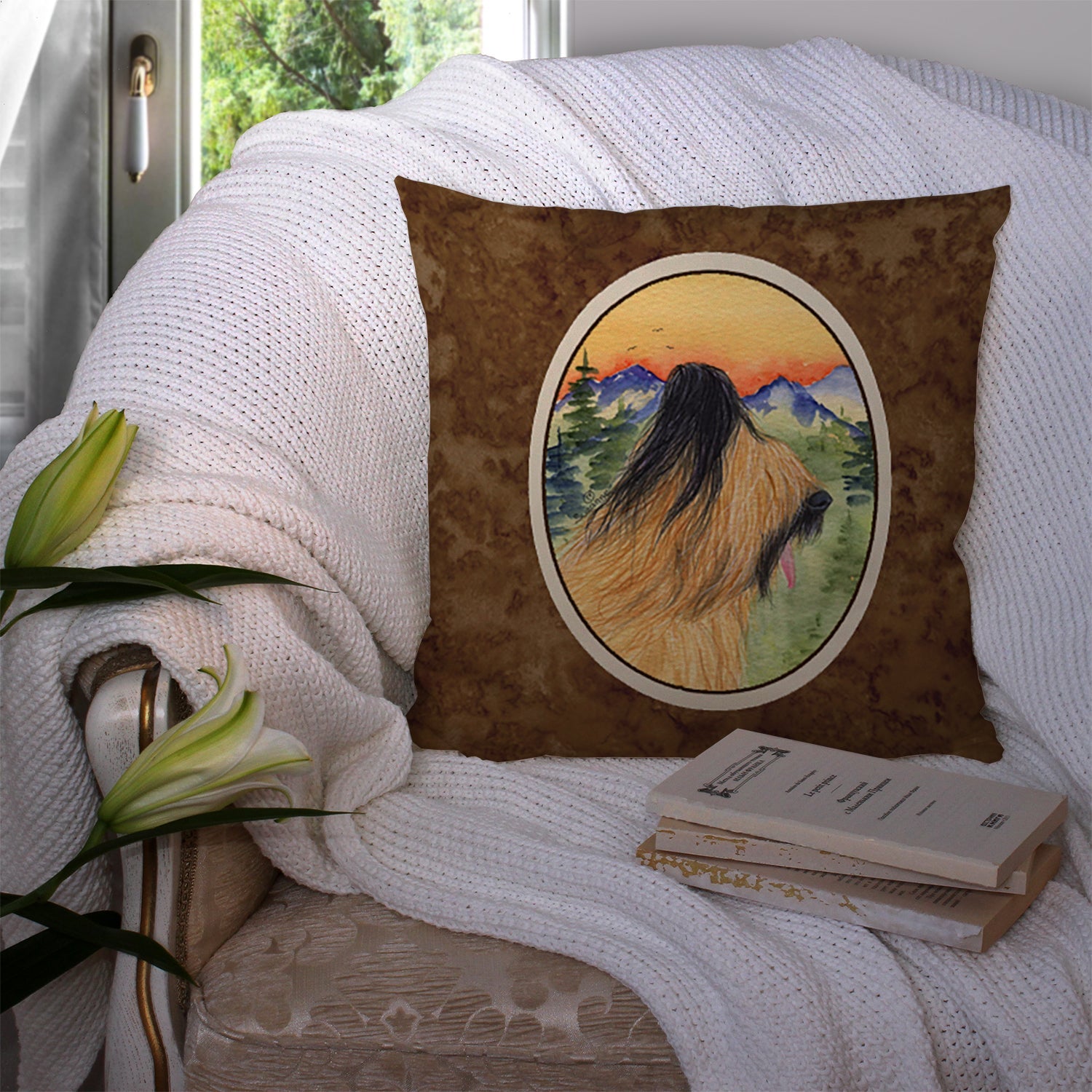Briard Decorative Throw Pillow 14x14 Indoor Outdoor Accent Cushion, Fabric Cover with Insert for Sofa, Bed, Porch & Living Room