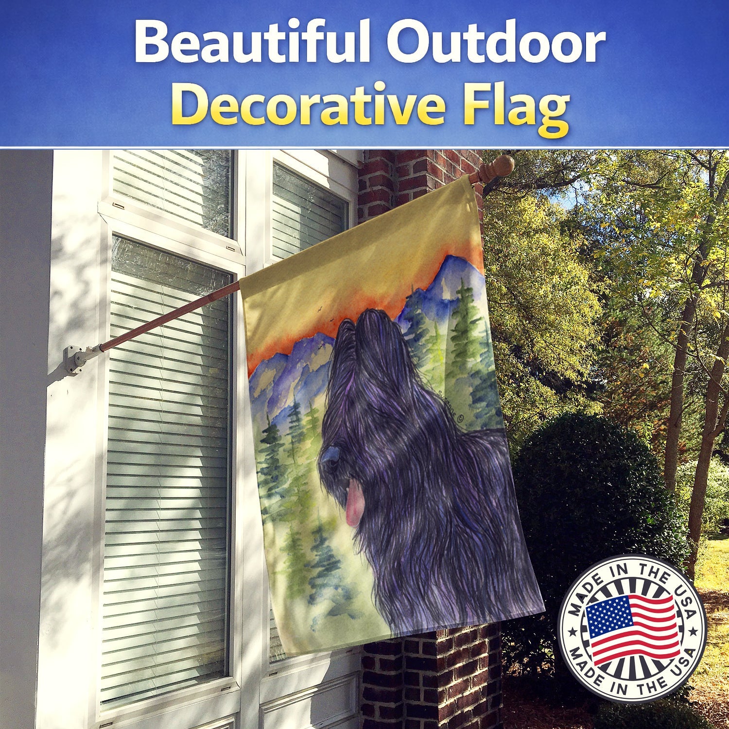 Briard House Flag 28x40 Porch Sleeve Pole Decorative Outside Yard Banner Artwork Wall Hanging, Polyester