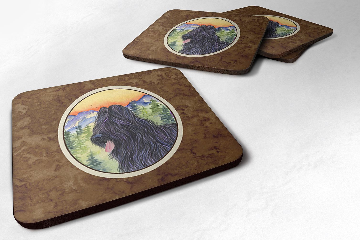 Briard Foam Coasters Set of 4 Cup Coasters for Indoor Outdoor, Tabletop Protection, Anti Slip, Mouse pad Material