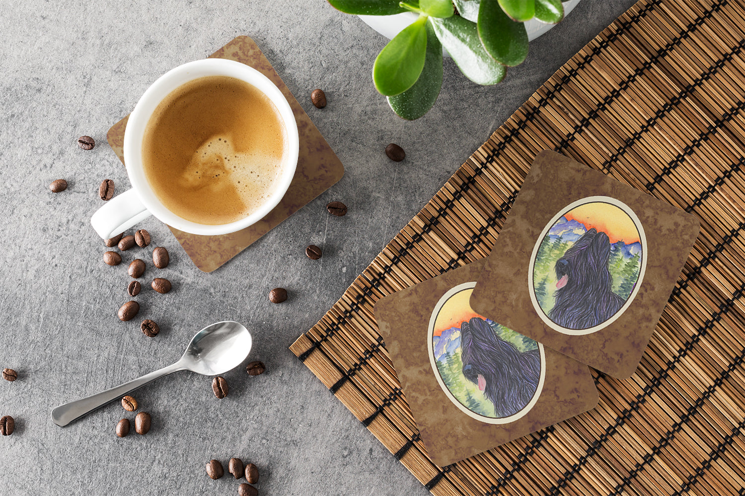 Briard Foam Coasters Set of 4 Cup Coasters for Indoor Outdoor, Tabletop Protection, Anti Slip, Mouse pad Material