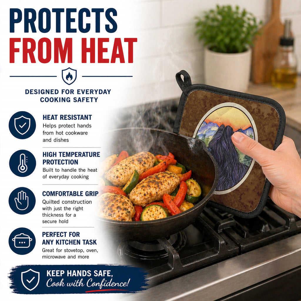 Briard Pot Holder Set of 2 Heat Resistant Quilted Hot Pads 7.5 x 7.5 Inch, Insulated Kitchen Trivets for Cooking & Baking