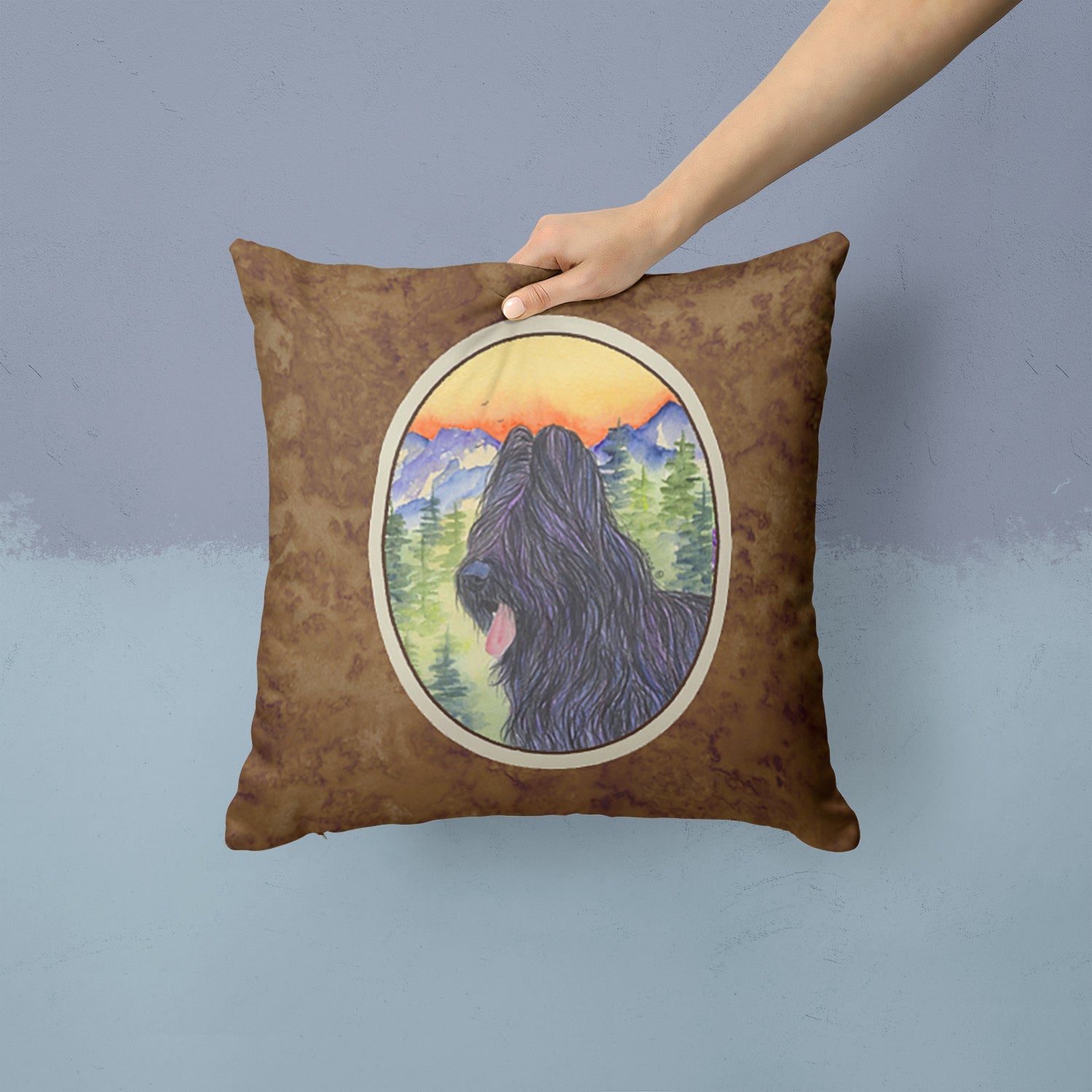 Briard Decorative Throw Pillow 14x14 Indoor Outdoor Accent Cushion, Fabric Cover with Insert for Sofa, Bed, Porch & Living Room