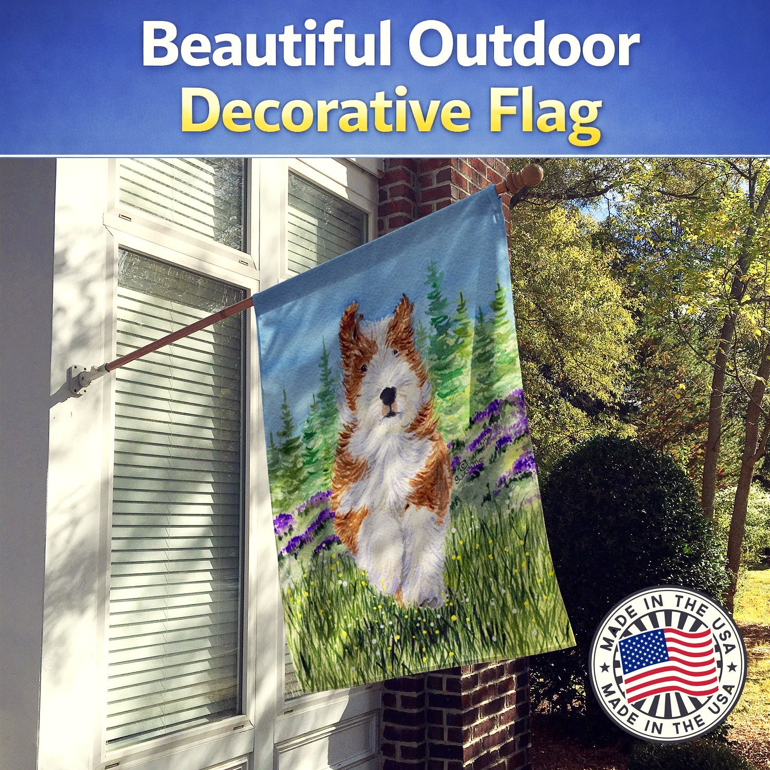 Bearded Collie House Flag 28x40 Porch Sleeve Pole Decorative Outside Yard Banner Artwork Wall Hanging, Polyester