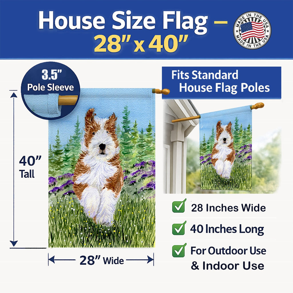 Bearded Collie House Flag 28x40 Porch Sleeve Pole Decorative Outside Yard Banner Artwork Wall Hanging, Polyester