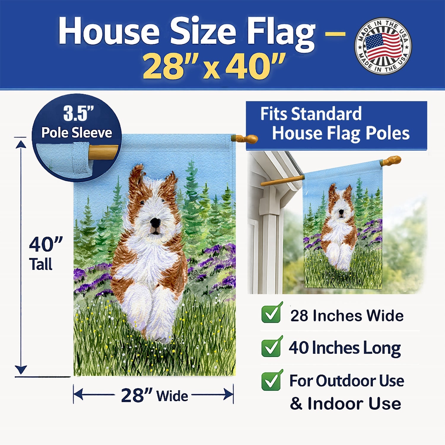 Bearded Collie House Flag 28x40 Porch Sleeve Pole Decorative Outside Yard Banner Artwork Wall Hanging, Polyester
