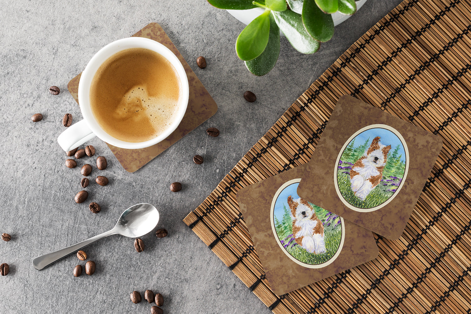Bearded Collie Foam Coasters Set of 4 Cup Coasters for Indoor Outdoor, Tabletop Protection, Anti Slip, Mouse pad Material