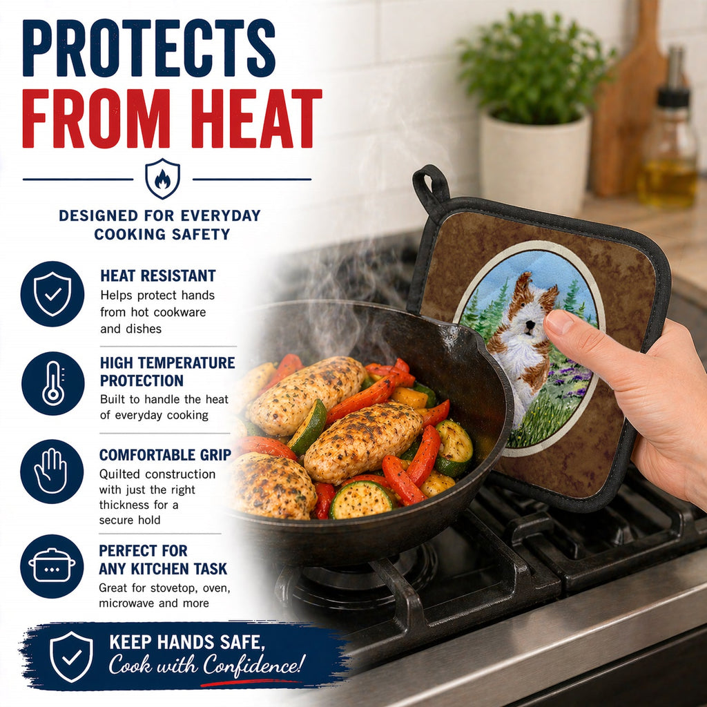 Bearded Collie Pot Holder Set of 2 Heat Resistant Quilted Hot Pads 7.5 x 7.5 Inch, Insulated Kitchen Trivets for Cooking & Baking