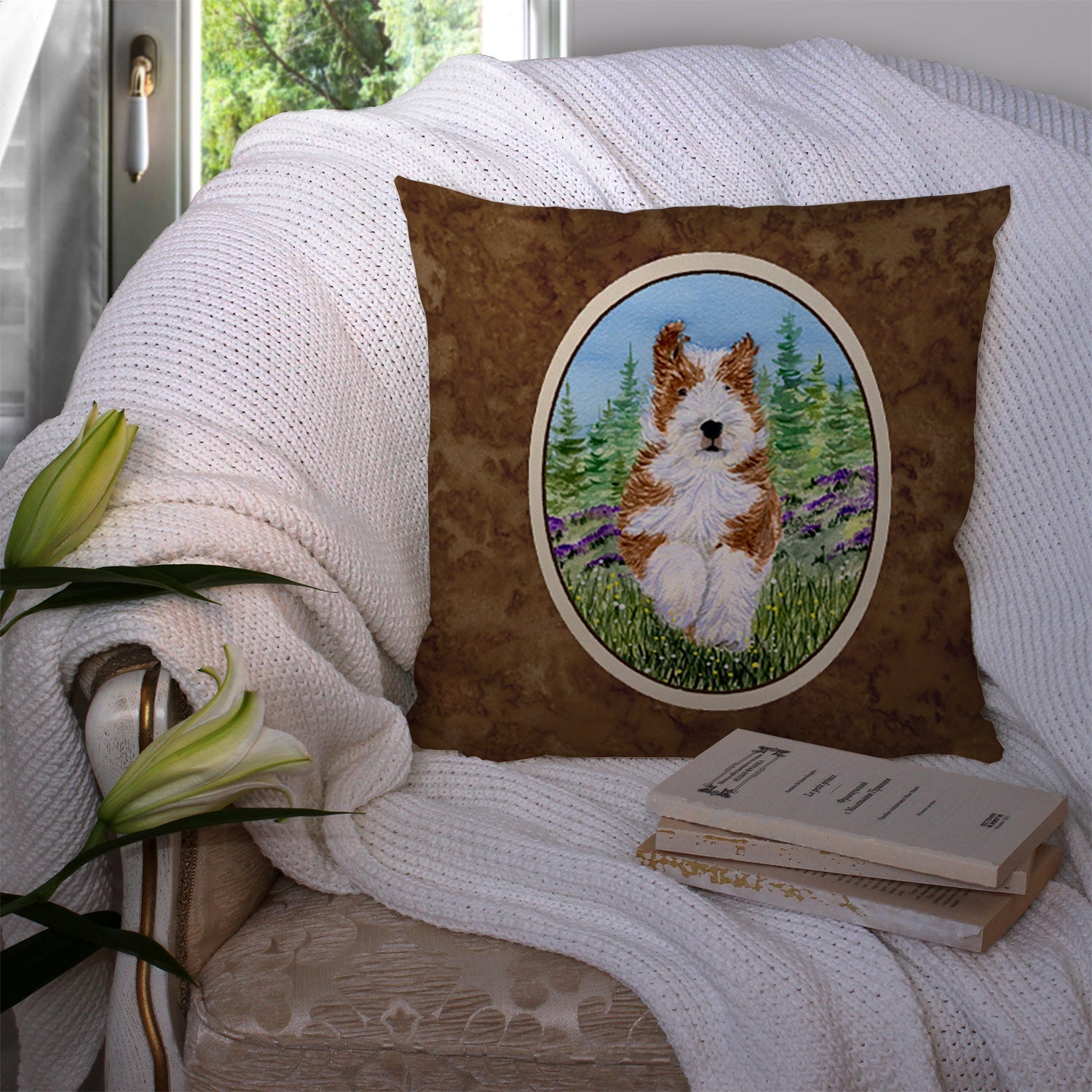 Bearded Collie Decorative Throw Pillow 14x14 Indoor Outdoor Accent Cushion, Fabric Cover with Insert for Sofa, Bed, Porch & Living Room