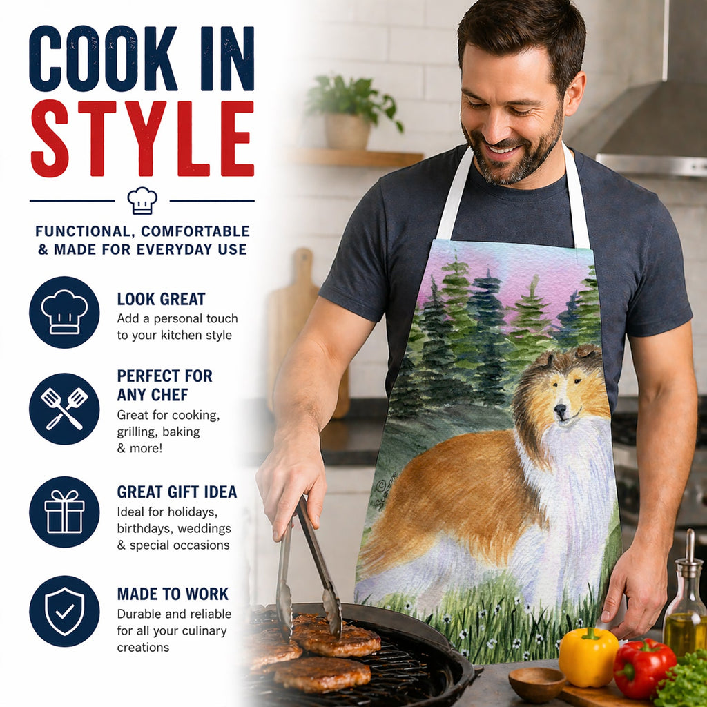 Sheltie Apron Cooking Kitchen Server Baking Crafts Gardening for Adult Women Men, Unisex, Large, Multicolor