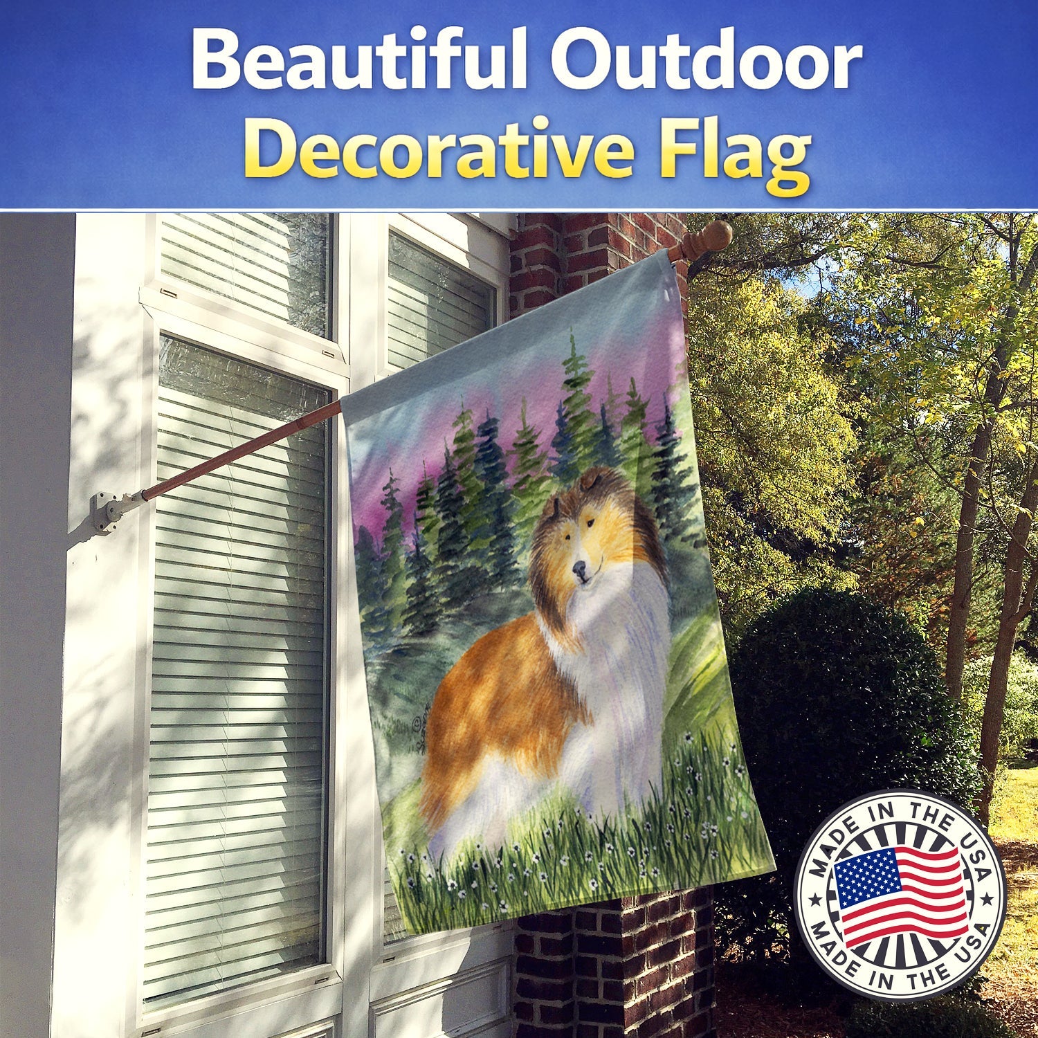 Sheltie House Flag 28x40 Porch Sleeve Pole Decorative Outside Yard Banner Artwork Wall Hanging, Polyester