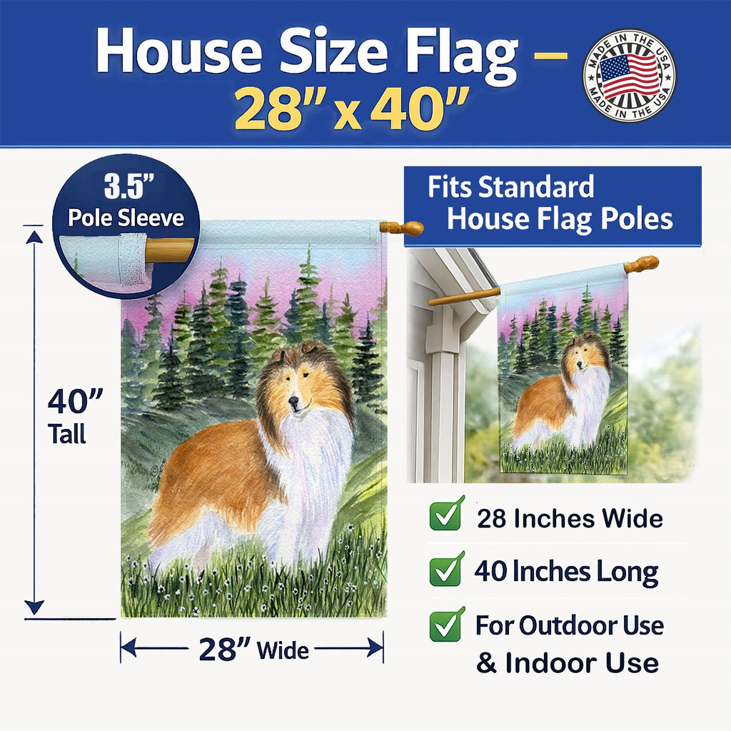Sheltie House Flag 28x40 Porch Sleeve Pole Decorative Outside Yard Banner Artwork Wall Hanging, Polyester