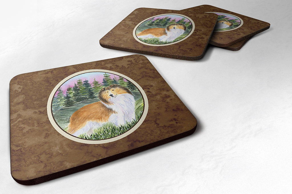 Sheltie Foam Coasters Set of 4 Cup Coasters for Indoor Outdoor, Tabletop Protection, Anti Slip, Mouse pad Material