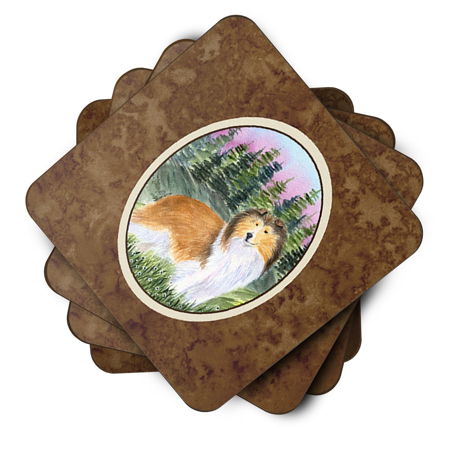 Sheltie Foam Coasters Set of 4 Cup Coasters for Indoor Outdoor, Tabletop Protection, Anti Slip, Mouse pad Material