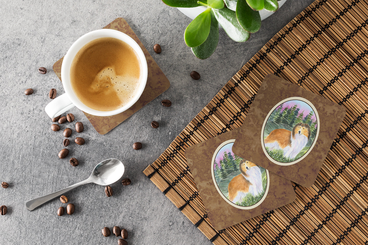 Sheltie Foam Coasters Set of 4 Cup Coasters for Indoor Outdoor, Tabletop Protection, Anti Slip, Mouse pad Material