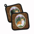 Sheltie Pot Holder Set of 2 Heat Resistant Quilted Hot Pads 7.5 x 7.5 Inch, Insulated Kitchen Trivets for Cooking & Baking