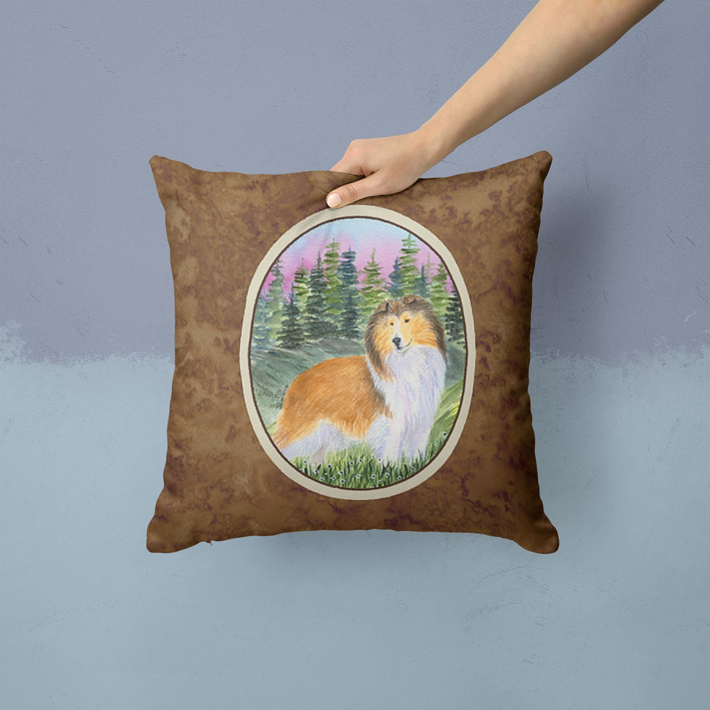 Sheltie Decorative Throw Pillow 14x14 Indoor Outdoor Accent Cushion, Fabric Cover with Insert for Sofa, Bed, Porch & Living Room