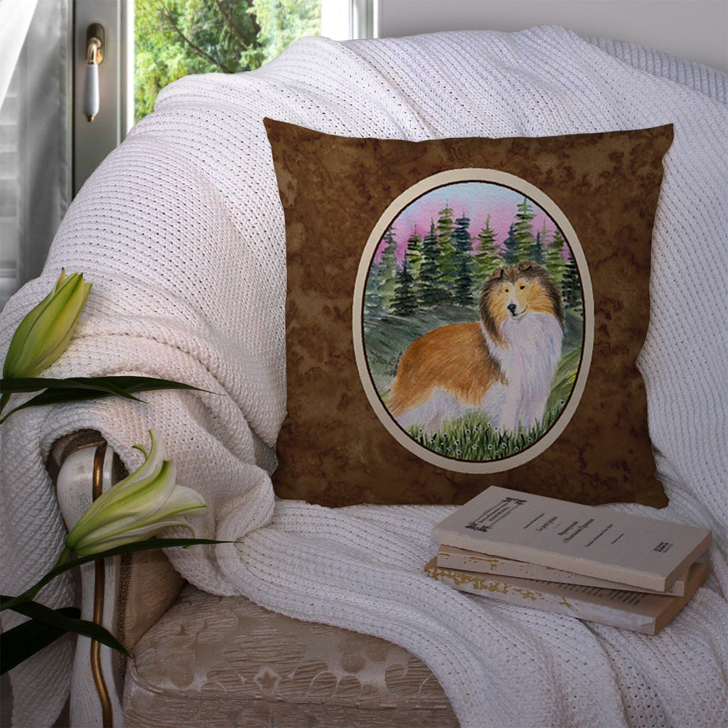 Sheltie Decorative Throw Pillow 14x14 Indoor Outdoor Accent Cushion, Fabric Cover with Insert for Sofa, Bed, Porch & Living Room