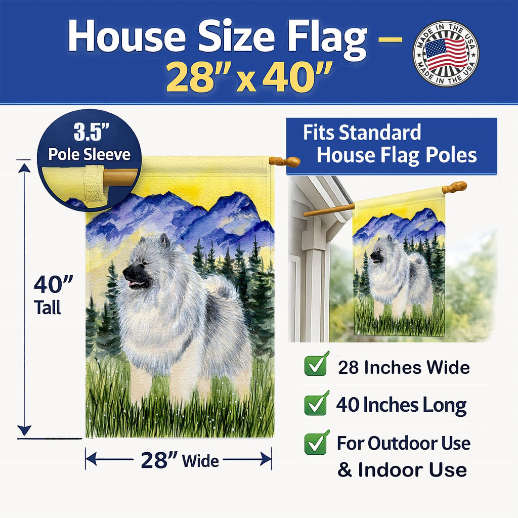 Keeshond House Flag 28x40 Porch Sleeve Pole Decorative Outside Yard Banner Artwork Wall Hanging, Polyester