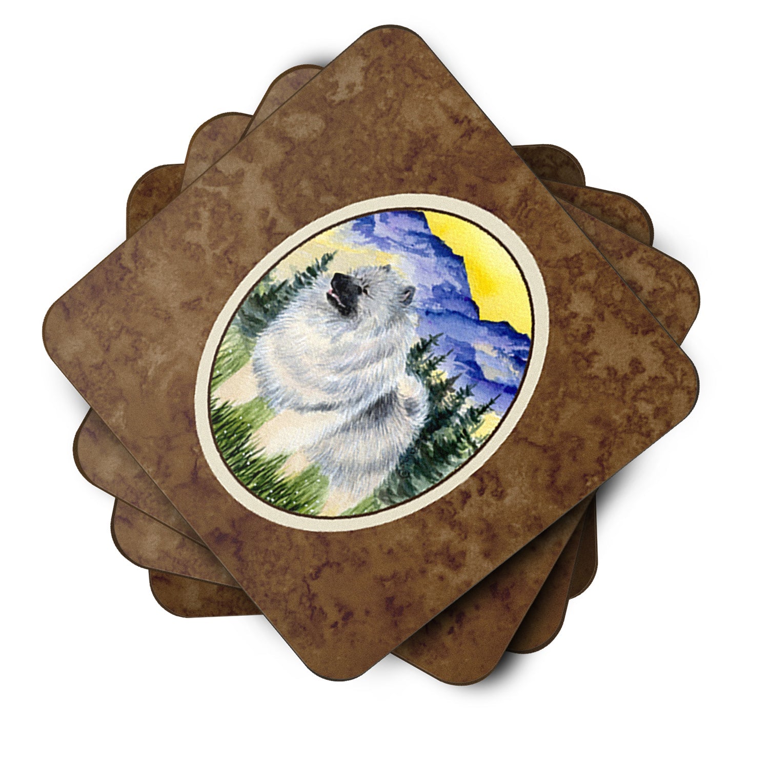 Keeshond Foam Coasters Set of 4 Cup Coasters for Indoor Outdoor, Tabletop Protection, Anti Slip, Mouse pad Material