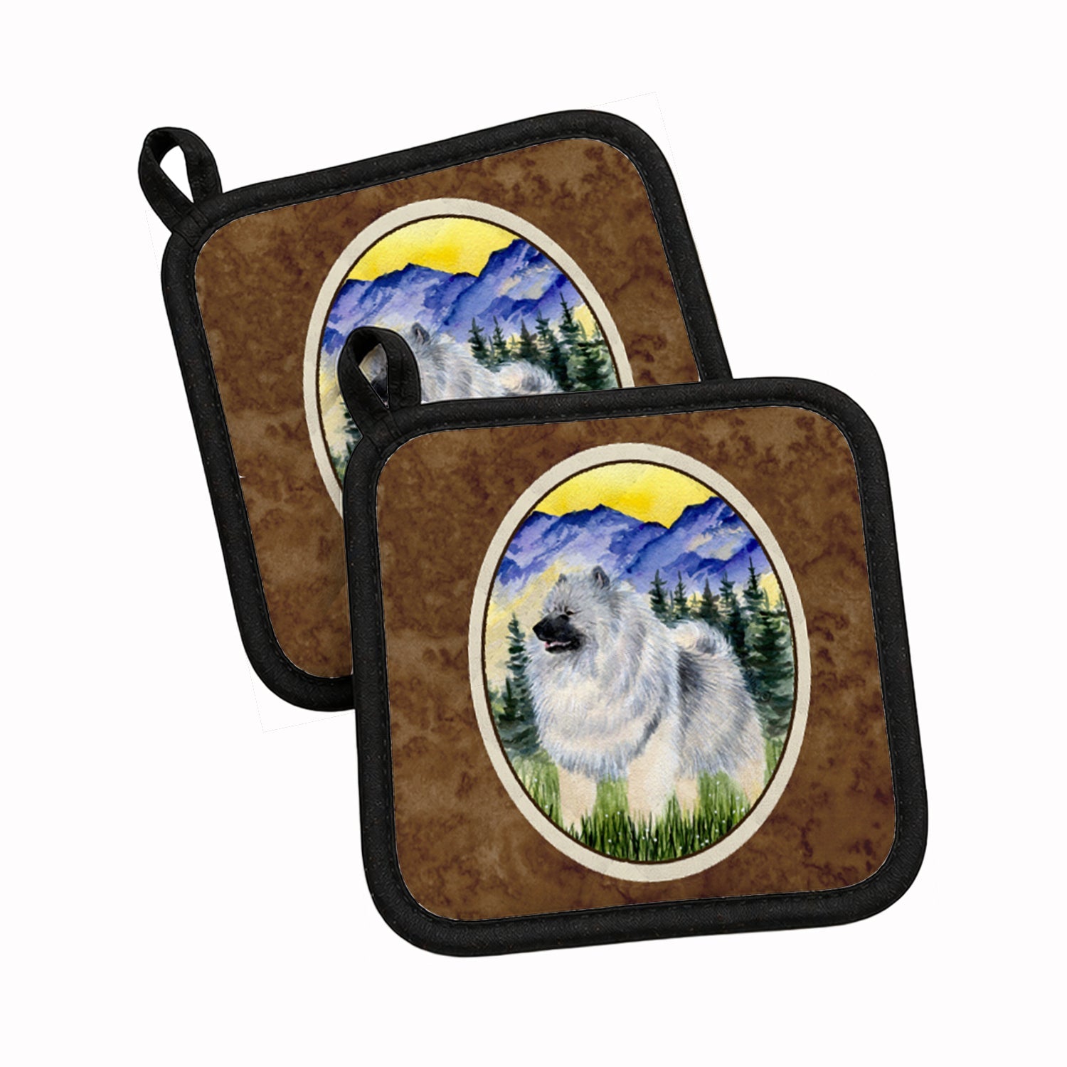 Keeshond Pot Holder Set of 2 Heat Resistant Quilted Hot Pads 7.5 x 7.5 Inch, Insulated Kitchen Trivets for Cooking & Baking