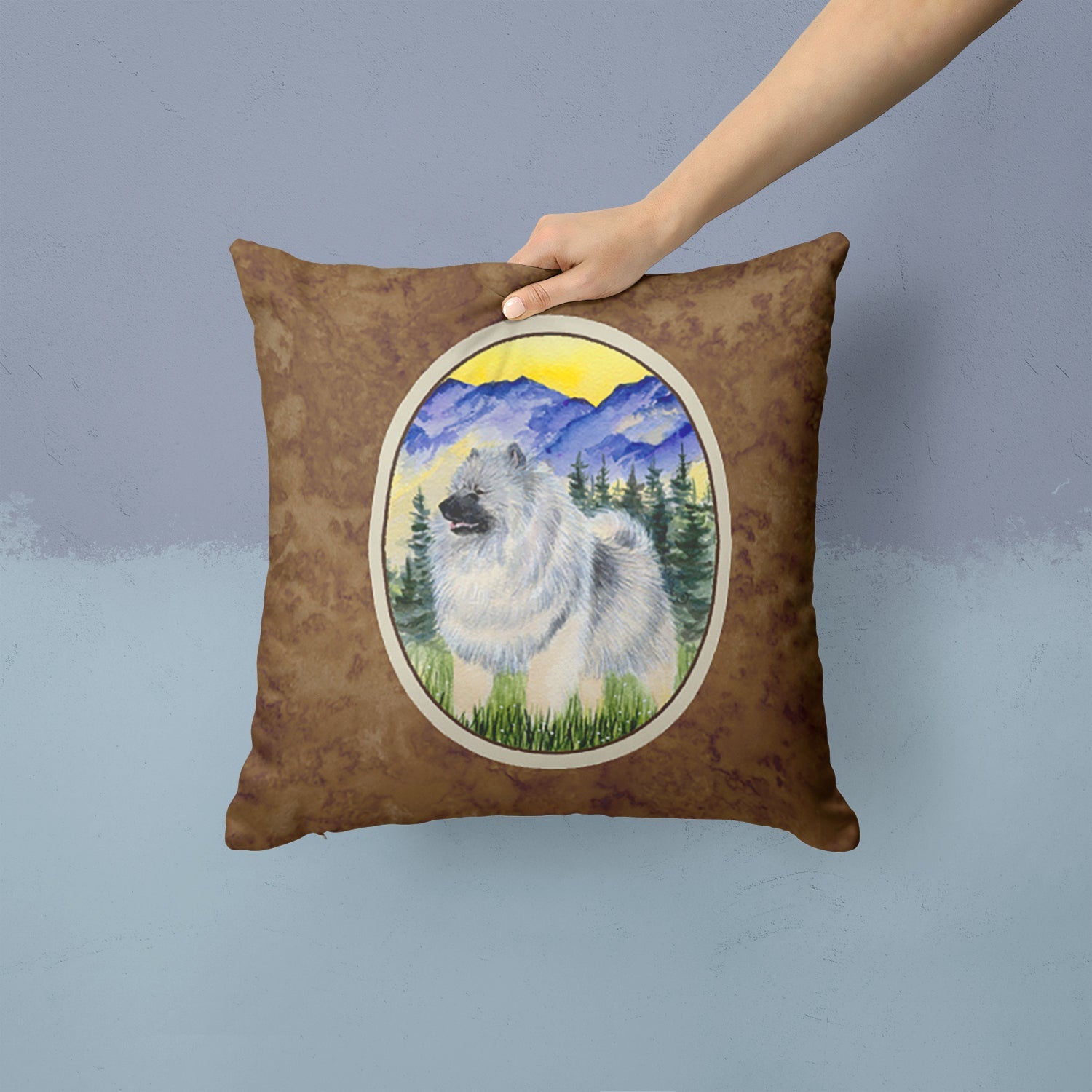 Keeshond Decorative Throw Pillow 14x14 Indoor Outdoor Accent Cushion, Fabric Cover with Insert for Sofa, Bed, Porch & Living Room