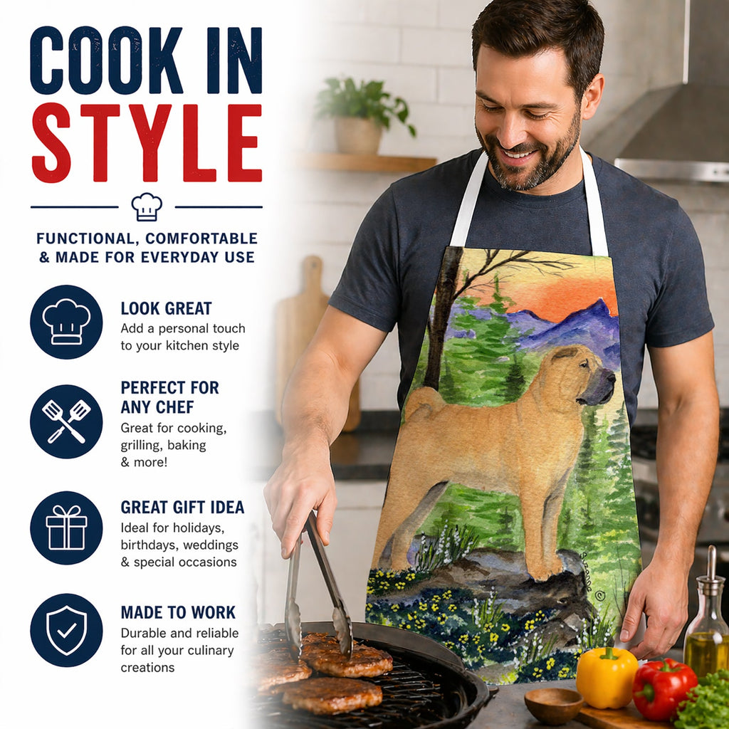 Shar Pei Apron Cooking Kitchen Server Baking Crafts Gardening for Adult Women Men, Unisex, Large, Multicolor