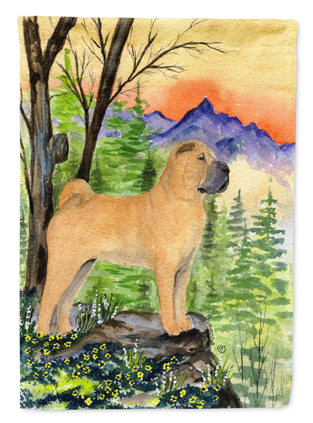 Shar Pei House Flag 28x40 Porch Sleeve Pole Decorative Outside Yard Banner Artwork Wall Hanging, Polyester
