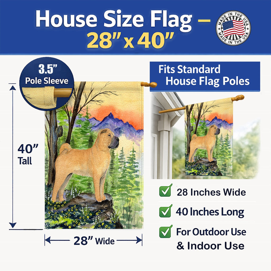 Shar Pei House Flag 28x40 Porch Sleeve Pole Decorative Outside Yard Banner Artwork Wall Hanging, Polyester