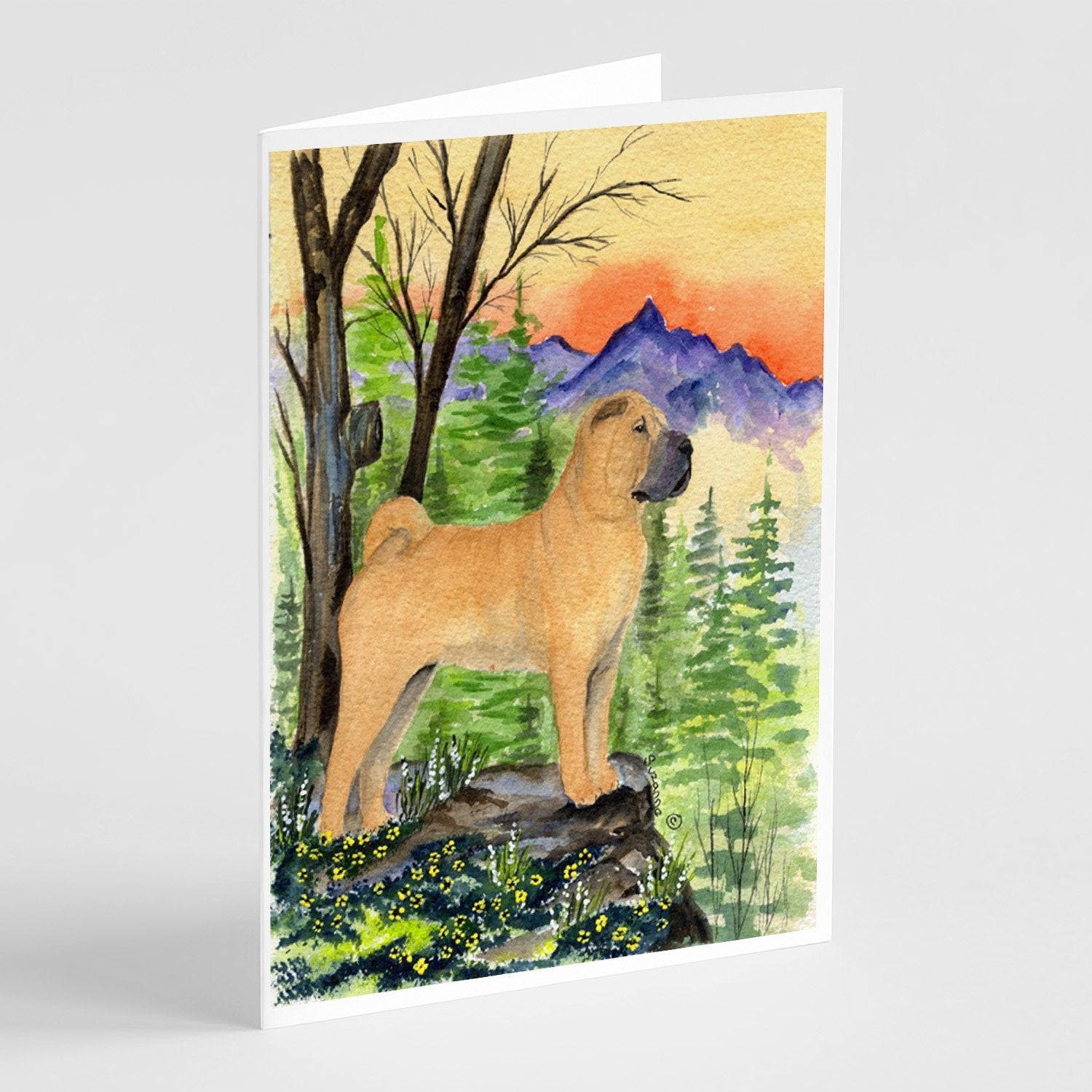 Shar Pei Greeting Cards Pack of 8 Blank Cards with Envelopes Whimsical A7 Size 5x7