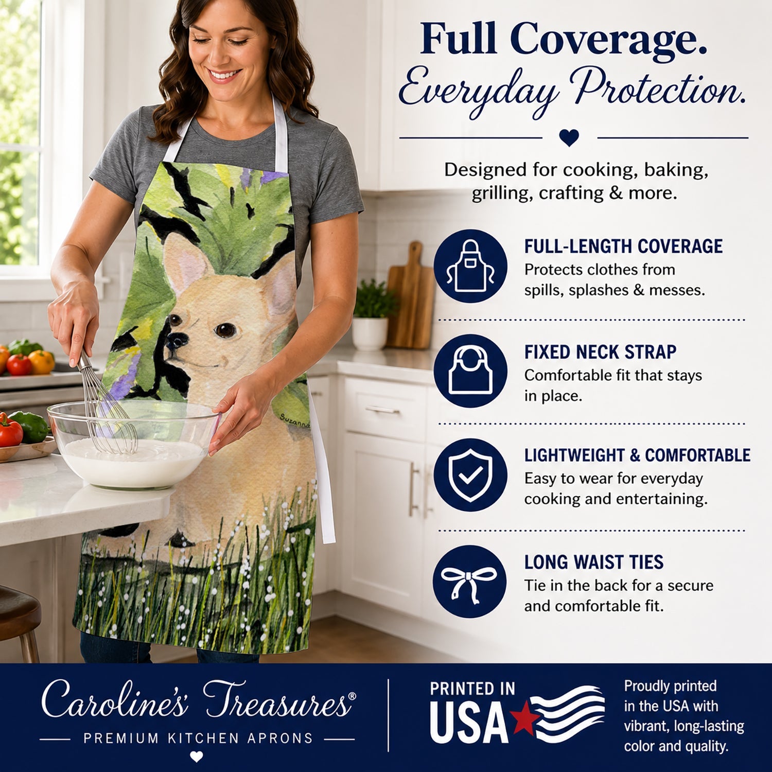 Chihuahua Apron Cooking Kitchen Server Baking Crafts Gardening for Adult Women Men, Unisex, Large, Multicolor