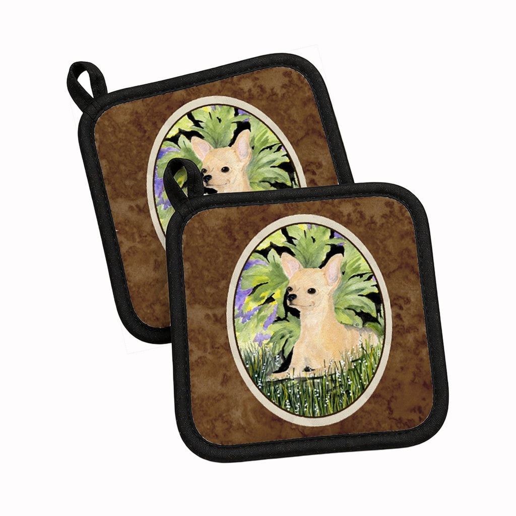 Chihuahua Pot Holder Set of 2 Heat Resistant Quilted Hot Pads 7.5 x 7.5 Inch, Insulated Kitchen Trivets for Cooking & Baking