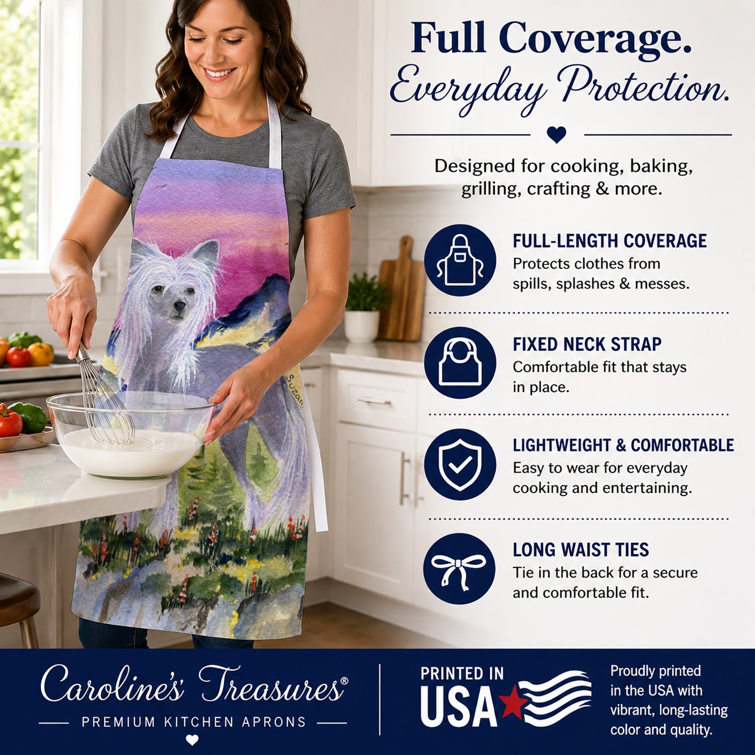 Chinese Crested Apron Cooking Kitchen Server Baking Crafts Gardening for Adult Women Men, Unisex, Large, Multicolor