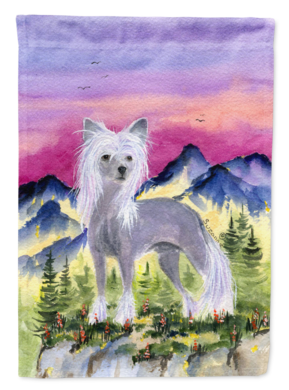 Chinese Crested House Flag 28x40 Porch Sleeve Pole Decorative Outside Yard Banner Artwork Wall Hanging, Polyester