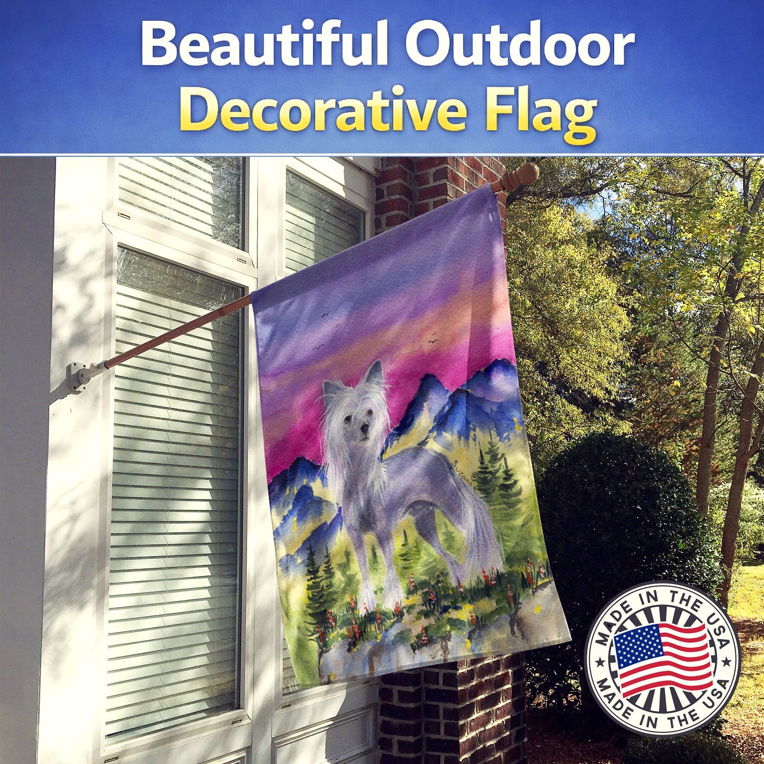 Chinese Crested House Flag 28x40 Porch Sleeve Pole Decorative Outside Yard Banner Artwork Wall Hanging, Polyester