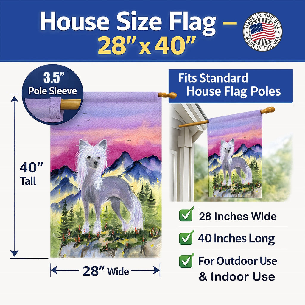 Chinese Crested House Flag 28x40 Porch Sleeve Pole Decorative Outside Yard Banner Artwork Wall Hanging, Polyester