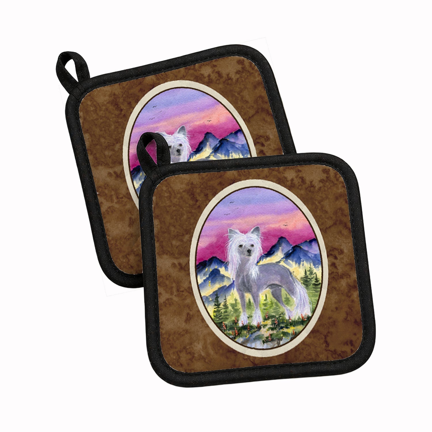 Chinese Crested Pot Holder Set of 2 Heat Resistant Quilted Hot Pads 7.5 x 7.5 Inch, Insulated Kitchen Trivets for Cooking & Baking